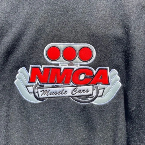 Vintage NMCA Muscle Car Leather & Wool Black Bomber Varsity Coat Jacket Size XL